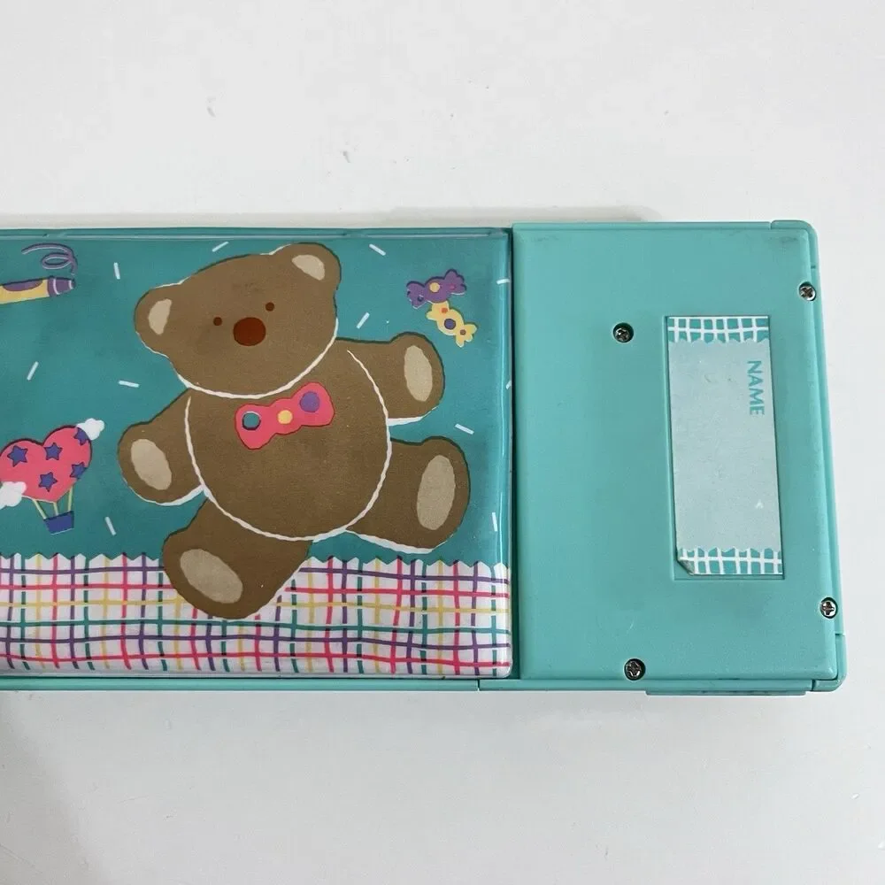 Vintage Sanrio Bear Padded Multi-Function Pencil Case Pop-Open Compartments 1990